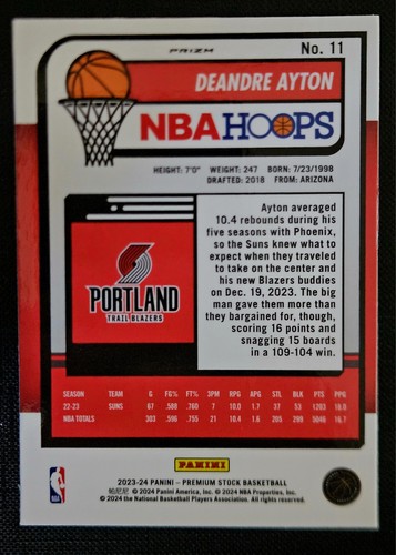Deandre Ayton 2023-24 Panini NBA Hoops Premium Stock Ice Prizm #11 Trail Blazers - Bild 2 von 2
