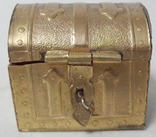 Vintage Antique Wedding Ceremony Unity Brass Gold Tone Mini Chest w/ 7 Coins 