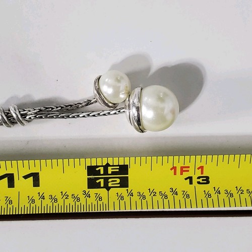 Brighton Twisted Pearl Lariat Silver Plated Dangle Necklace and Earring Set - Picture 16 of 18