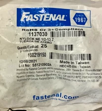 1/2"-13 GRADE 2 ZINC FINISH NE STEEL NYLON INSERT LOCK NUT 1137030