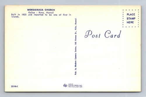 Postal de recuerdo antigua de Kona HI-Hawaii, iglesia Mokuaikaua, religión - Imagen 2 de 2