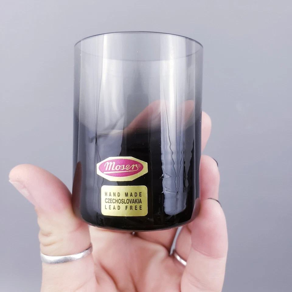 6 Moser Crystal Czechoslovakia WHISKEY Shot Glass, Smoke Gray, Red, Turquoise - Image 2 of 4