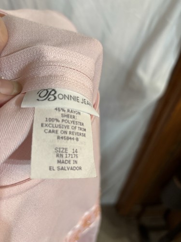 NWT Bonnie Jean Elegant Pink Girls Size 14 Dress Sheer Sleeve Embroidered Detail - Picture 5 of 7