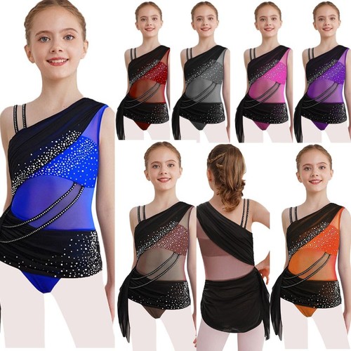 Kinder Mädchen Kleid Jazz Tanzbekleidung Glitzernd Trikot Zeitgenössisch Kostüm - Picture 2 of 62