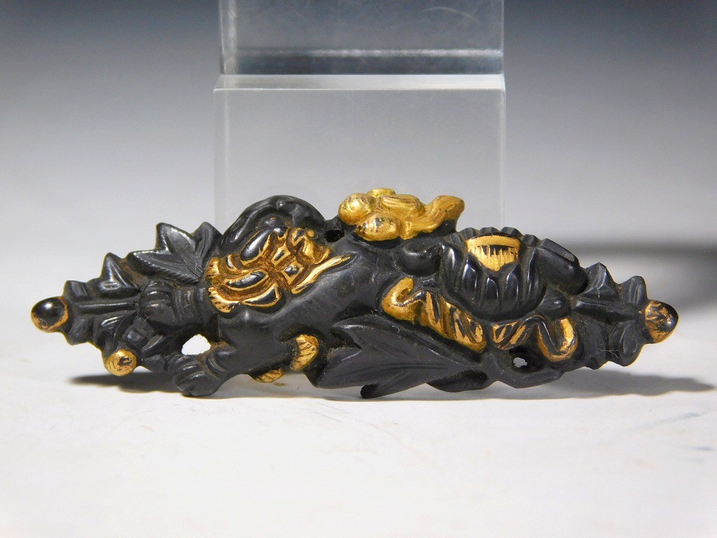 Shishi and Peony 43mm Large Kinko 目貫 Menuki Edo original tsuba antique