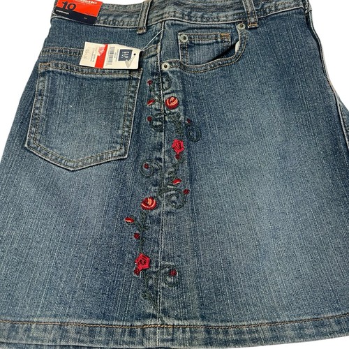 Gap Kids Denim Skirt 10 Regular Embroidered Roses Y2K Vintage NWT Adjustable - Picture 8 of 14