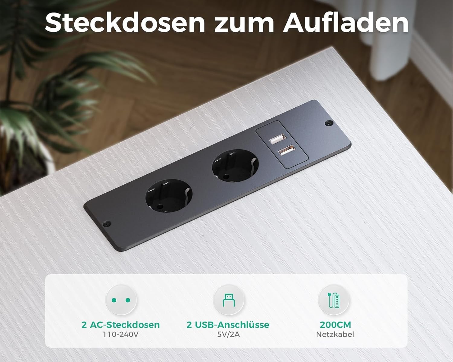 Eckschreibtisch mit USB-Anschluss, weiß (140x70 cm)