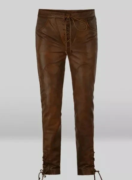 Men's Leather Pant Genuine Sheepskin Leather Lace Up Pant Brown Motorcycle