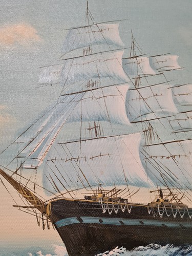Pintura náutica al óleo sobre lienzo cortapelos barco alto. Firmado por artista. - Imagen 4 de 16