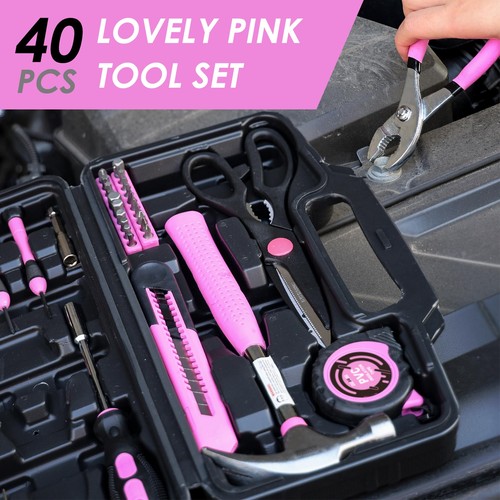 40 Piece Home Tool Set Pink, General Household Hand Tool Kit with Plastic Too... - Picture 3 of 7
