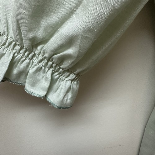 Vintage 70's 80's High Neck Ruffle Blouse Shirt Pastel Mint Green Fit Size L - Picture 5 of 9