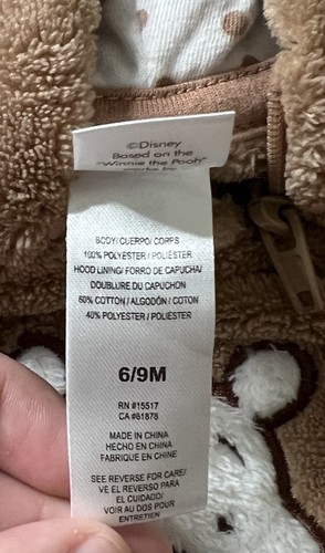 Disney Baby Fleece Overall mit Kapuze Jungen Mädchen 6-9 Monate Overall Winnie Puuh - Bild 2 von 5