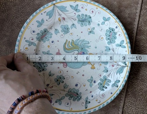 Grazia Deruta Galleto Majolica set 4 Rooster dinner plates Signed Italy Green - Picture 22 of 24