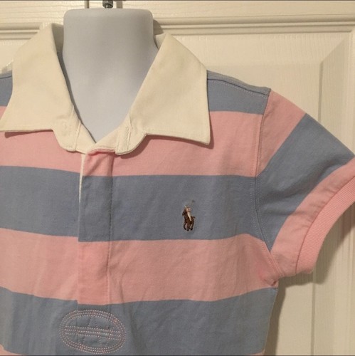 Ralph Lauren Dress Girls Pink Blue White Striped Flare Polo Preppy Rugby Size M - Picture 2 of 5