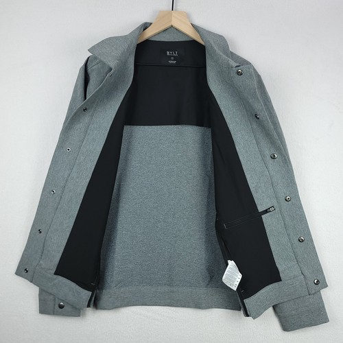 BYLT District Jacket Mens Medium Heather Gray Poly Stretch Pockets Snap Up - Picture 8 of 17