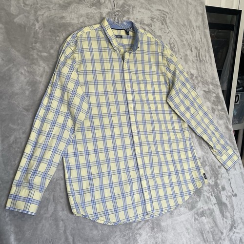 Izod Yellow Gingham Shirt Mens XL Button Down Plaid Checked Long Sleeve Collared - Picture 2 of 10