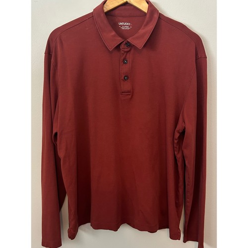 UNTUCKIT Herren XL Langarm Poloshirt Freizeit Knopfleiste Oberteil Rost Baumwolle - Bild 2 von 8