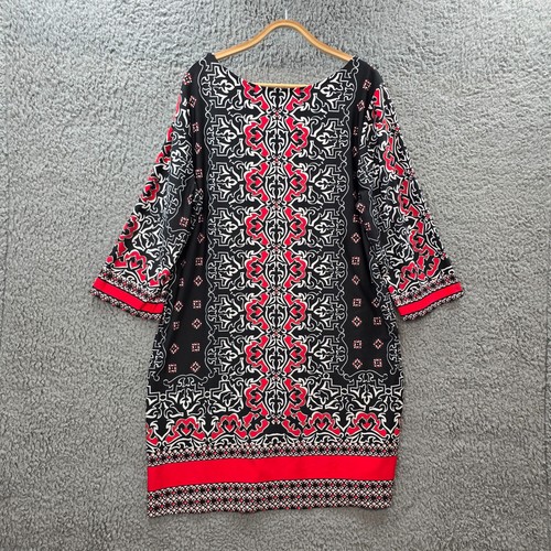 Estelle Womens Shift Dress Plus Size 16 Black Red White Paisley Stretch Knit - Picture 8 of 14