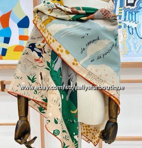 2025 Sallys 70% Cashmere & 30% Silk Animals Print Double Face Scarf Shawl 53" - Picture 64 of 93
