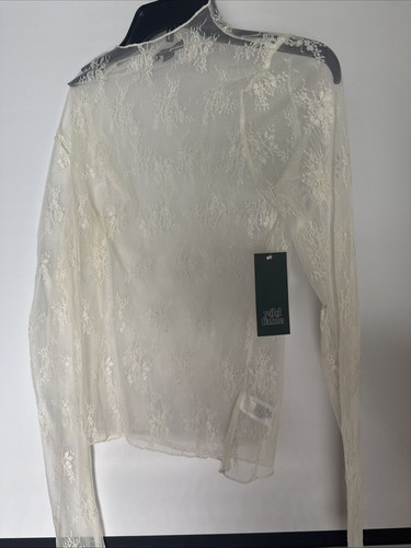 Women’s Long Sleeve Mock Turtleneck Lace Shirt Wild Fable White Medium - Picture 2 of 3
