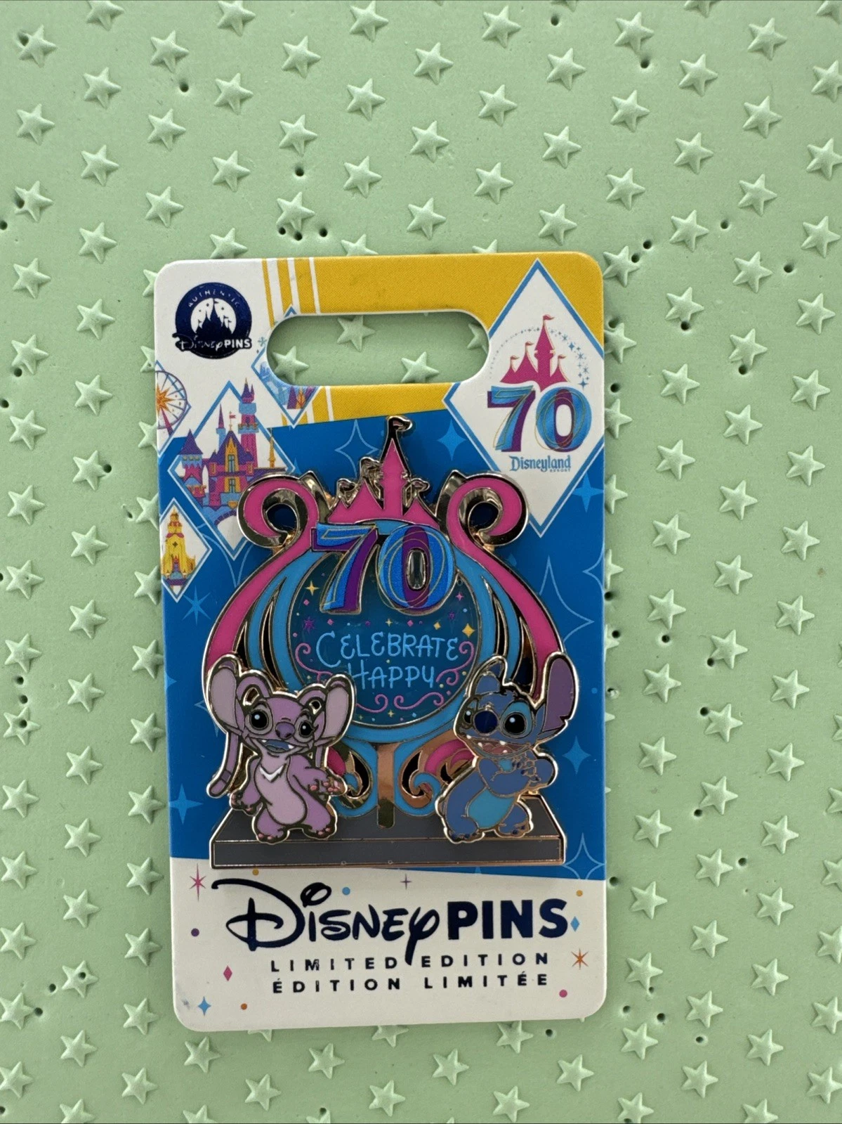 2026 Disneyland 70th Anniversary Celebrate Happy STITCH & ANGEL LE 2000 Pin