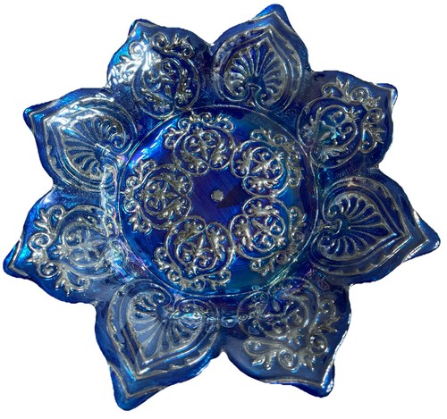 Ciotola vetro blu tacchino intarsiato argento motivo ornato retro argento stesso modello - Foto 2 di 8