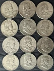 Roll of 12 Circulated 1950s-1960s Franklin Half Dollar 90% Silver Coins