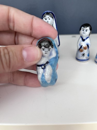 Vtg Miniature Nativity Scene Mexico Mexican Folk Art Pottery 5 pc Set Painted - Bild 3 von 7