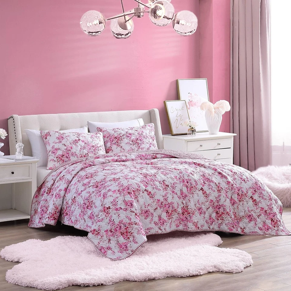 Elegante Juego de Edredón Reversible Floral Viñedo Rosa con Fundas a Juego - Queen Foto 4 de 4