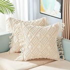 Cotton Macrame Cushion Cover 16 x 16 inch Off-White with Back Zipper, 1 Pcs
