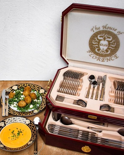 The House of Florence Stainless Steel Medusa Gold Wooden Case Cutlery 72 Pcs Set - Picture 7 of 7