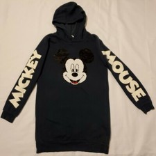 H M Girls Disney Mickey Mouse Long Hoodie Sweatshirt Sequin Navy Blue 12-14 Y