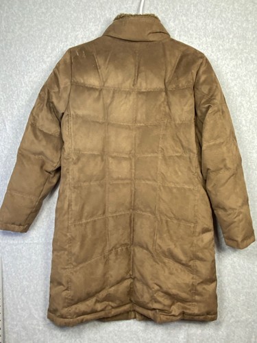 Vintage LL Bean Coat Women Large Brown Puffer Goose Down Long Quilted Faux Suede - Picture 7 of 11