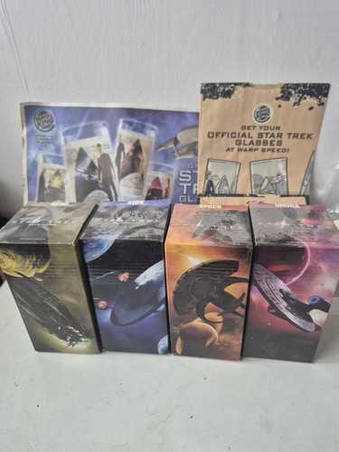 Star Trek Etched Glasses Set, Bag & Promo Burger King 2009 Rare  - Afbeelding 1 van 15