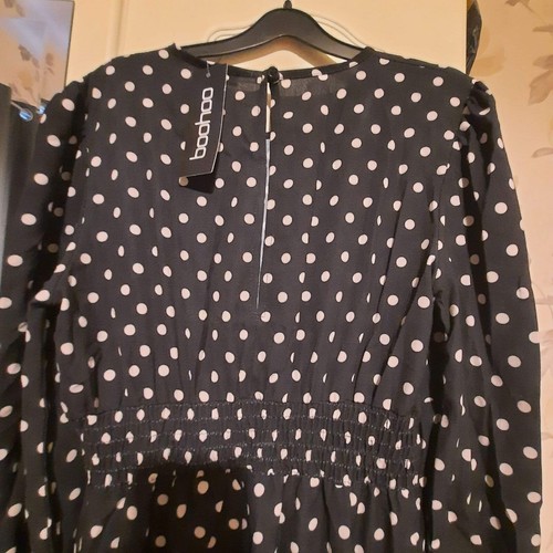 BOOHOO POLKA DOT SHIRRED CUFF CULOTTE JUMPSUIT SIZE 14 NEW WITH TAGS - Picture 3 of 3