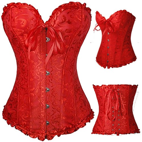 Womens Overbust Boned Corset Burlesque Basque Tops Lace Up Costume Fancy Dresses - Picture 15 of 40