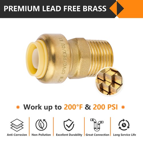 EFIELD (2 to 100 Packs) 1/2"Push Fit ×1/2" Male Adapter Brass Fitting Lead Free - Picture 4 of 13