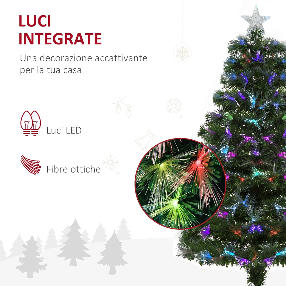 Alberi Di Natale Con Luci Fibre Ottiche Albero Di Natale 120Cm Con 130 Luci a LED E Fibre Ottiche Colorate, 130