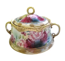Antique Nippon Gold Gilt & Hand Painted Carnations biscuit jar
