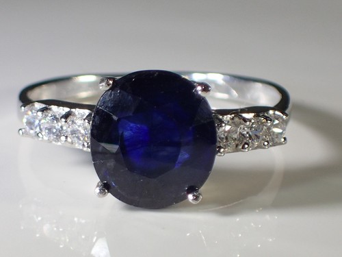 ANILLO NATURAL 9 x7mm ZAFIRO AZUL - CIRCONITA CÚBICA PLATA 925 - PLACA DE ORO 14k 7,25 #665 - Imagen 1 de 3