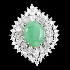 REAL OVAL 8x6mm GREEN EMERALD SOLITAIRE W CZ ACCENTS STERLING 925 SILVER RING 6