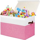 Large Toy Box with Lid, Sturdy Toy Storage 25"x13" x16" (Pink and White)