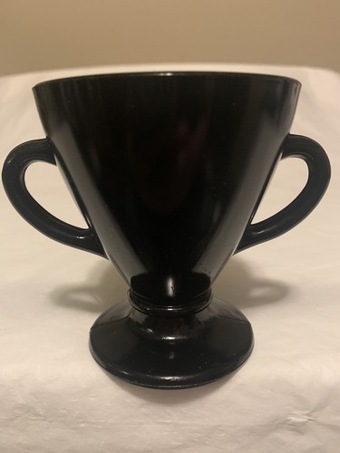 Hazel Atlas Vintage Black Glass Ovide Creamer And Sugar Bowl - Picture 11 of 24
