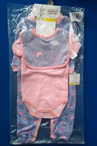 Baby Girl Clothes Set 3-6 Month Starter Outfit Sleepsuit Bib Bodysuit Bugs Bunny - Picture 10 of 12