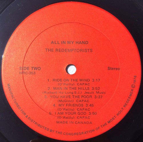 THE REDEMPTORISTS All In My Hand 1978 LP Private 70s Xian Folk Soft Rock Canada - Picture 5 of 5