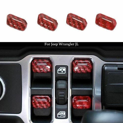 Interruptor de elevación de ventana ajuste botón cubierta embellecedor para Jeep Wrangler JL 18+ rojo carbono - Imagen 3 de 9