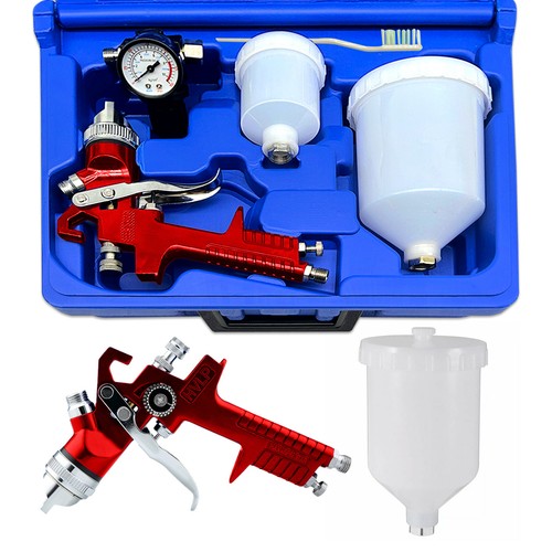 Gravity Spray Gun HVLP Air Feed Vehicle Car Paint Red 600ml Cup Kit 0.8mm 1.4mm - Picture 5 of 10