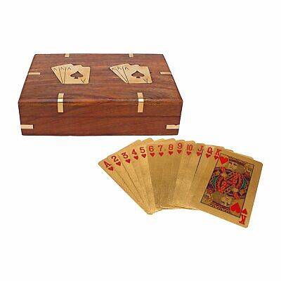 BLACK WOODEN & CHROME DOUBLE CARD BOX POKER GAMES GIFT WITH TWO PACKS OF CARDS