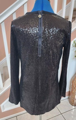 NWOT TORY BURCH Black 100% Silk All Sequin Long Sleeve Tunic Top Sz 4 - Picture 12 of 13