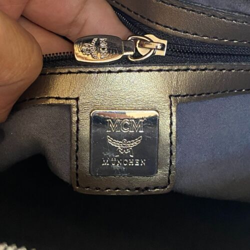 MCM Vintage Black Princess Lion Coated Canvas & Leather Boston Satchel Handbag - Picture 12 of 12